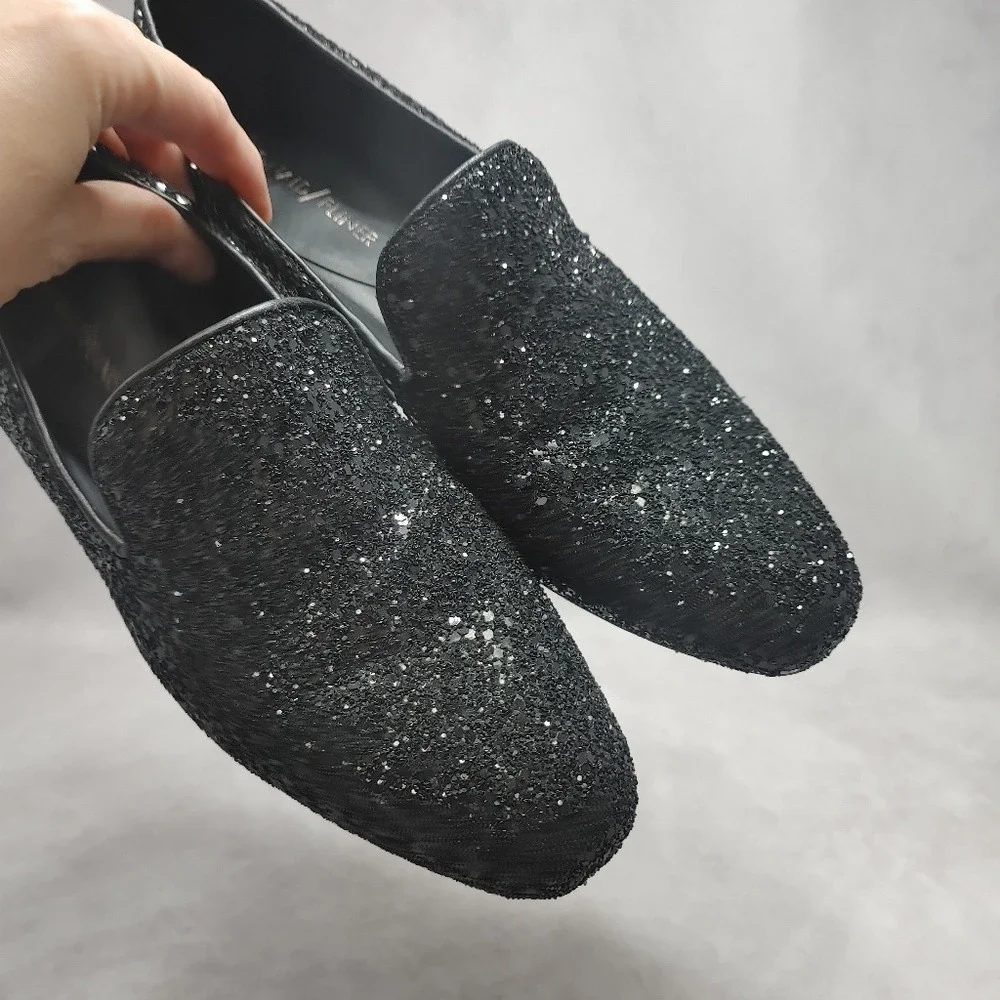 DONALD J PLINER Lyle Loafer‎ Glitter Smoking Slippers Flats Black Leather 7